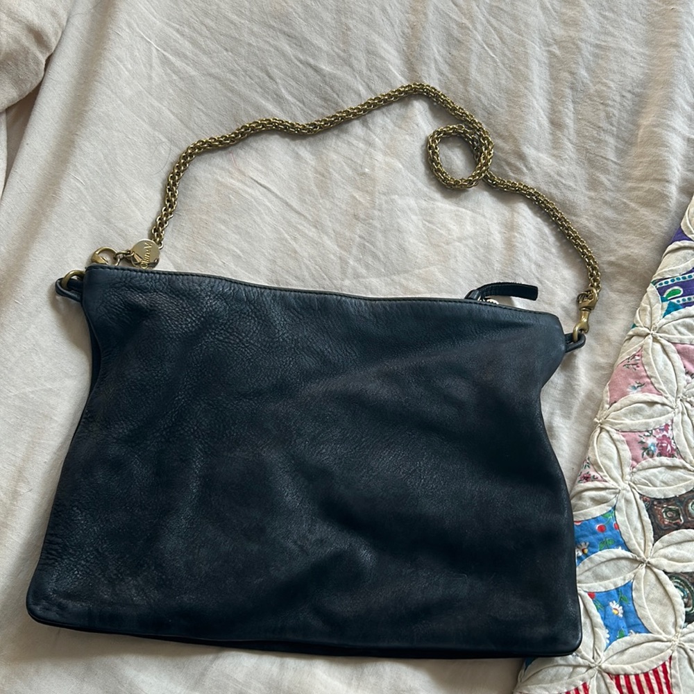 Clare V sac bretelle with brass chain shoulder strap